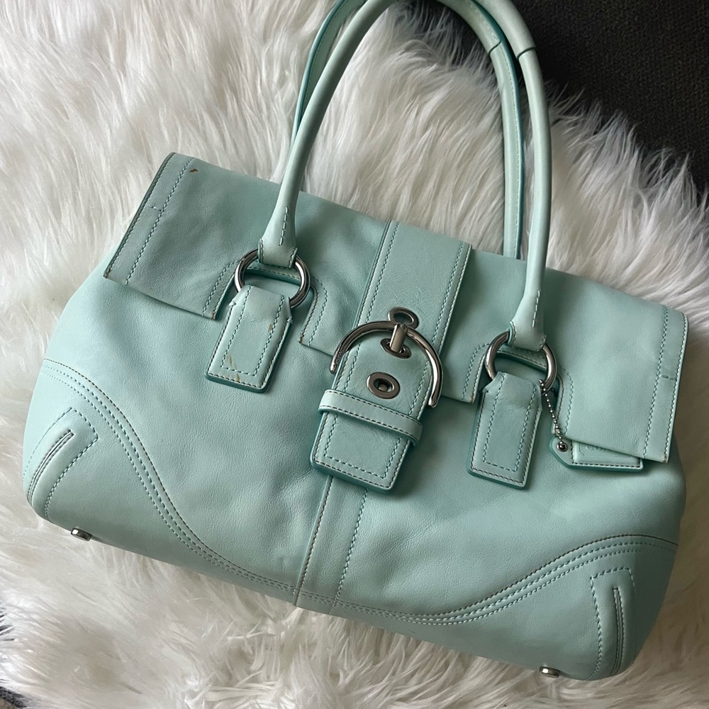 Coach light blue Leather shoulder Handbag